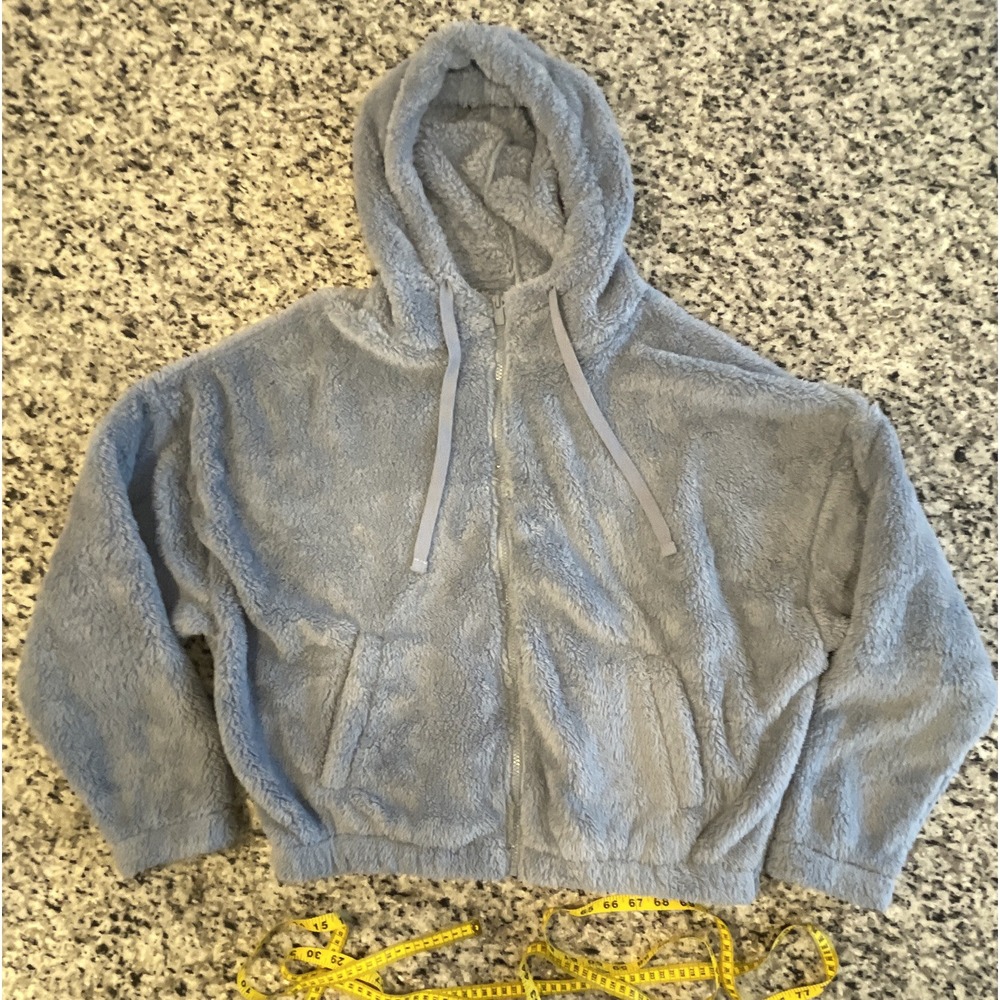 Aeropostale Blue‎ Knit Fluffy Soft Full Zip Hoodie Sweater Size Medium #C755